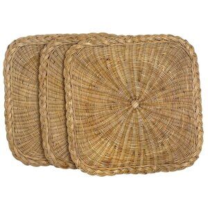 Retro Boho Square Woven Rattan Wicker Raffia Hot Pad Trivets Set Braided Edge